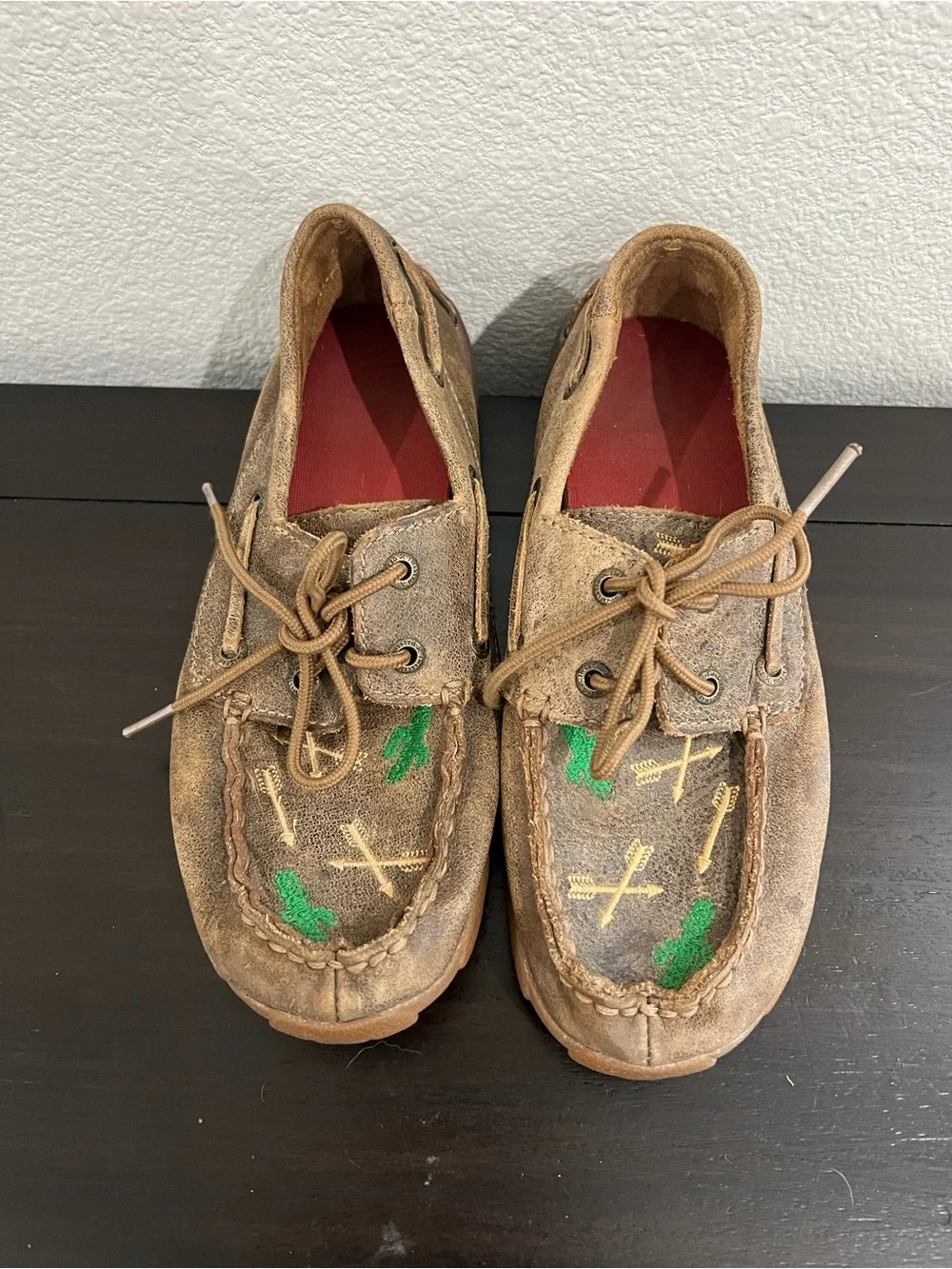 Twisted X Youth Girls Leather Painted Cactus , Arrow Deck shoes size 3